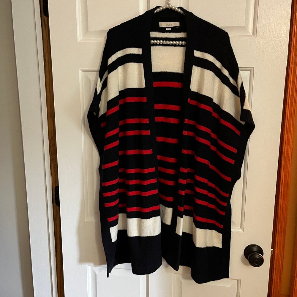 LOFT Ladies Striped Long Open Kimono Style Knit Cardigan Size XS/S